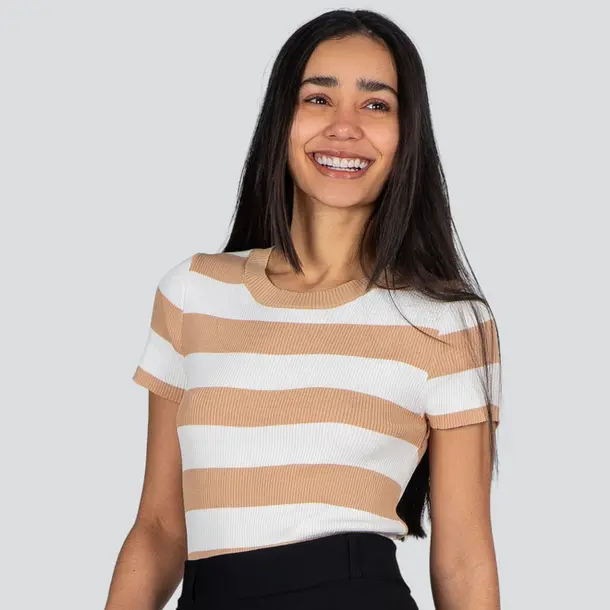 Blusa Feminina Manga Curta Listrada Tricô Modal .S1115