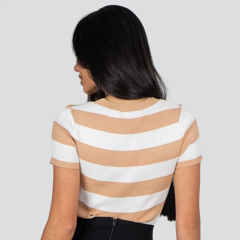 Blusa Feminina Manga Curta Listrada Tricô Modal .S1115