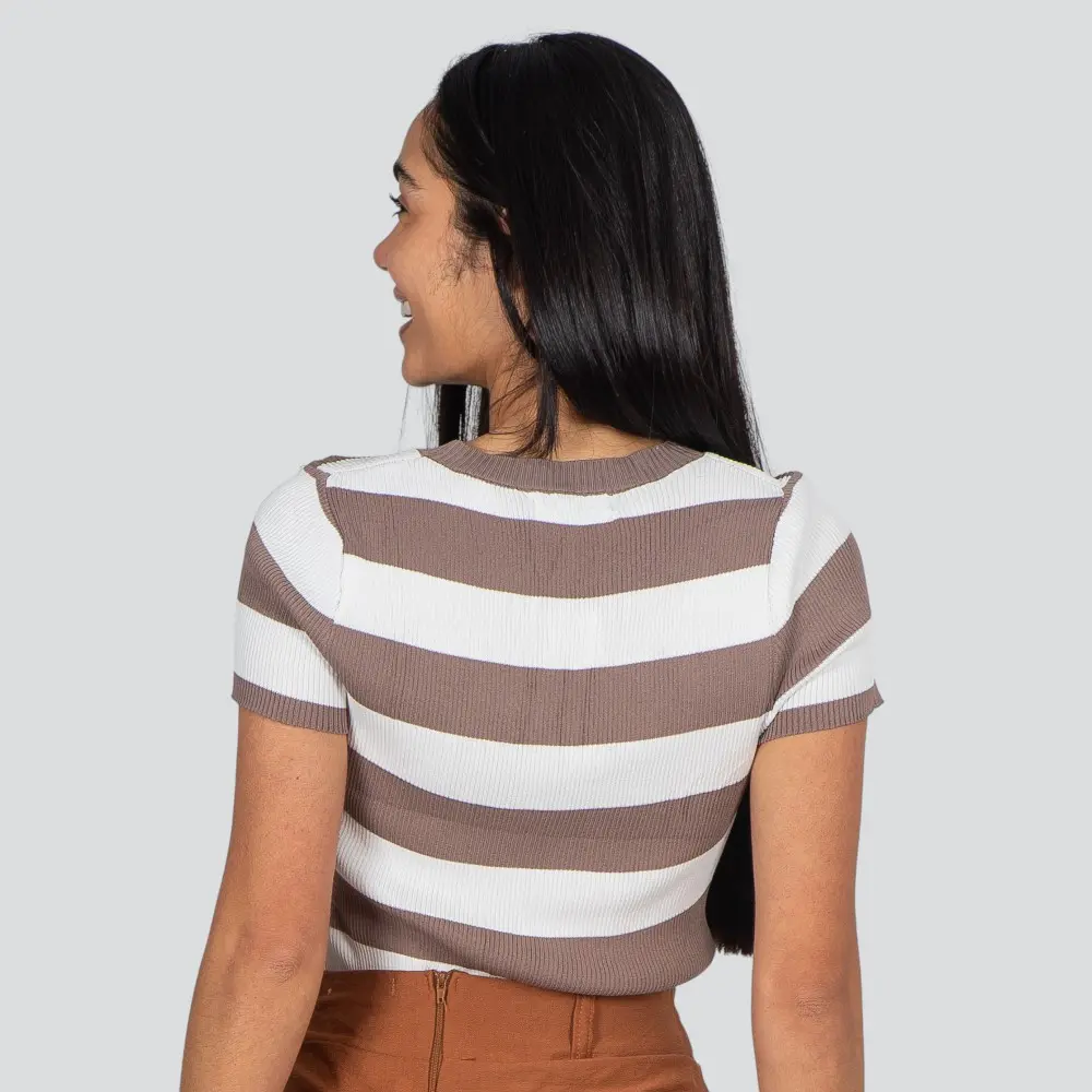 Blusa Feminina Manga Curta Listrada Tricô Modal .S1115