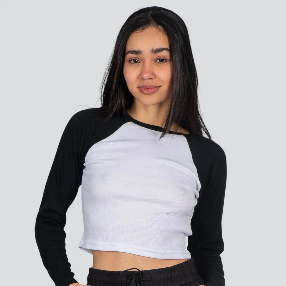 Cropped Feminino Manga Longa Ribana Raglan .03064