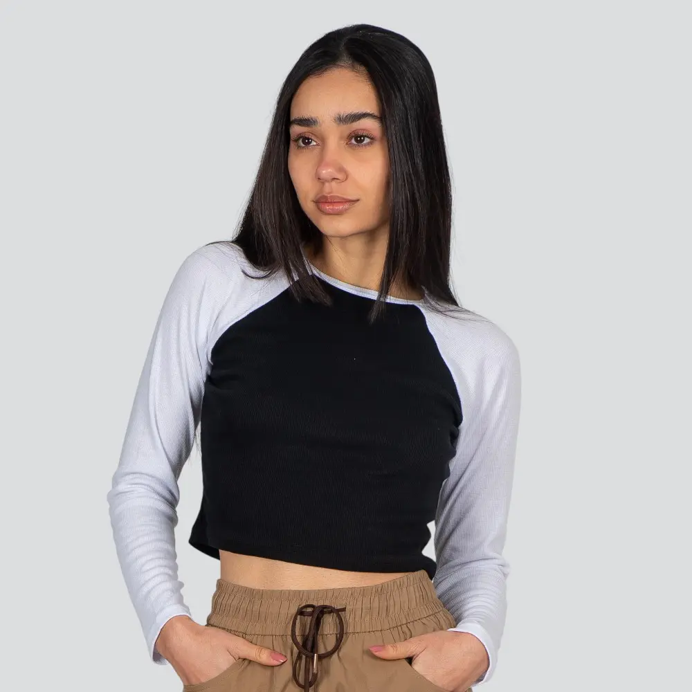 Cropped Feminino Manga Longa Ribana Raglan .03064