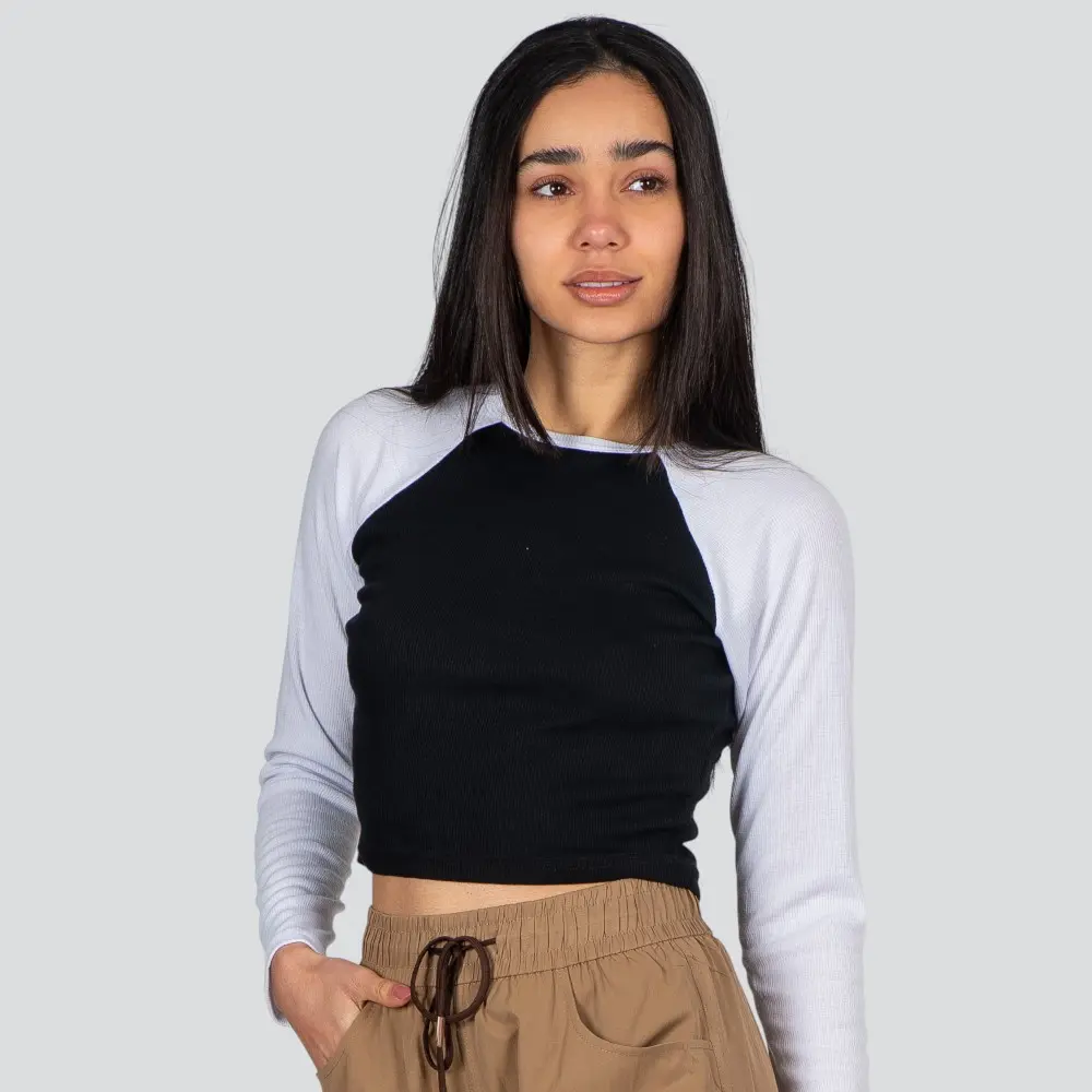 Cropped Feminino Manga Longa Ribana Raglan .03064