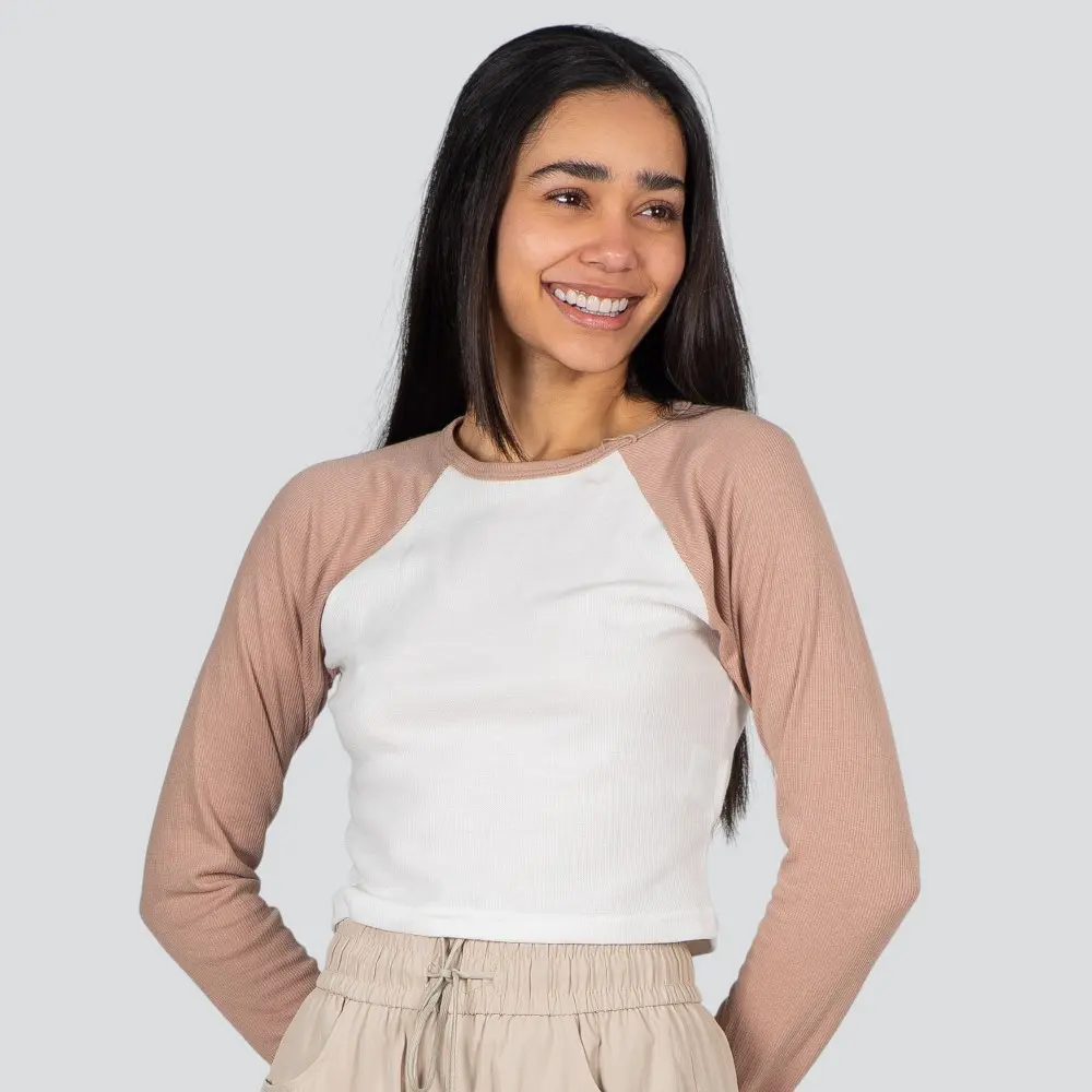 Cropped Feminino Manga Longa Ribana Raglan .03064