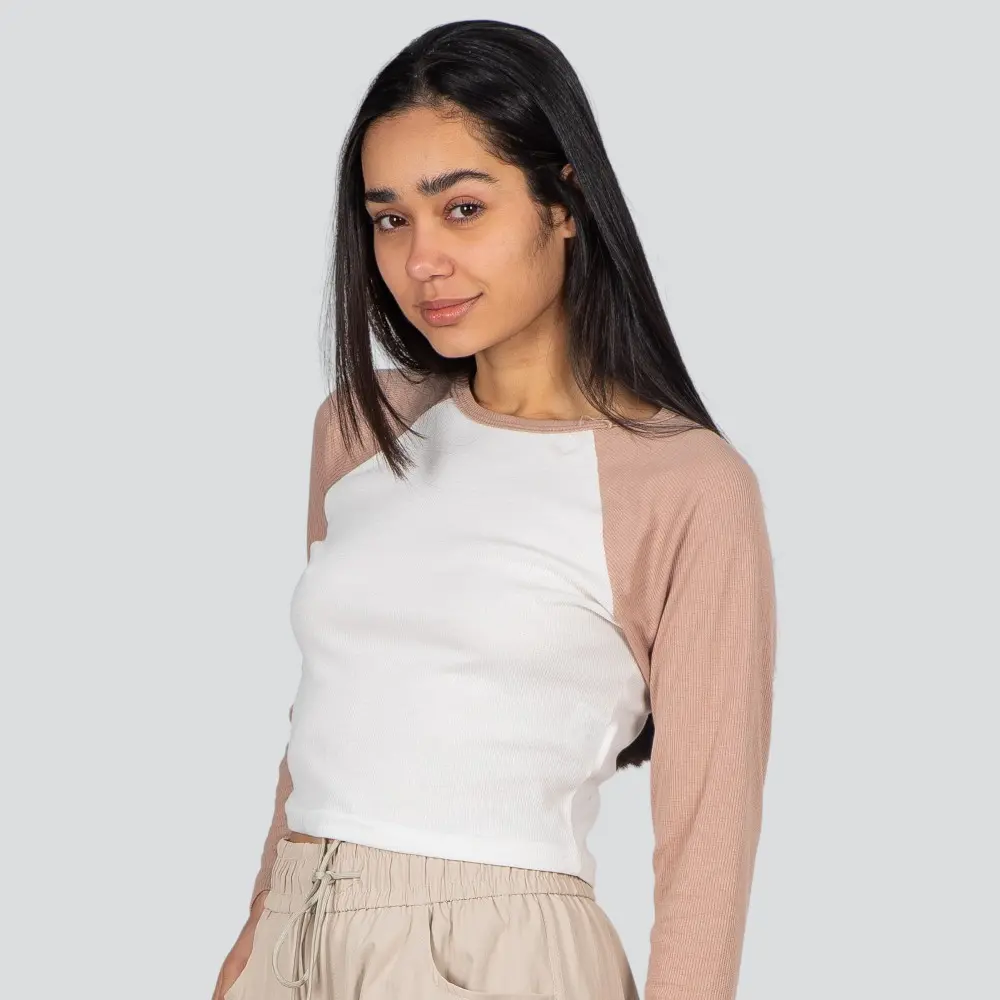 Cropped Feminino Manga Longa Ribana Raglan .03064