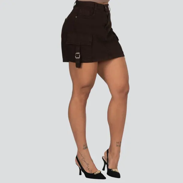 Saia Feminina Jeans Curta Cargo .2597