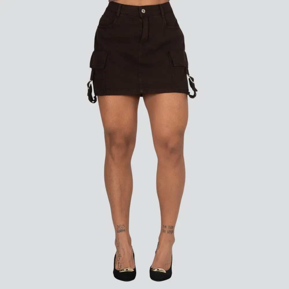 Saia Feminina Jeans Curta Cargo .2597