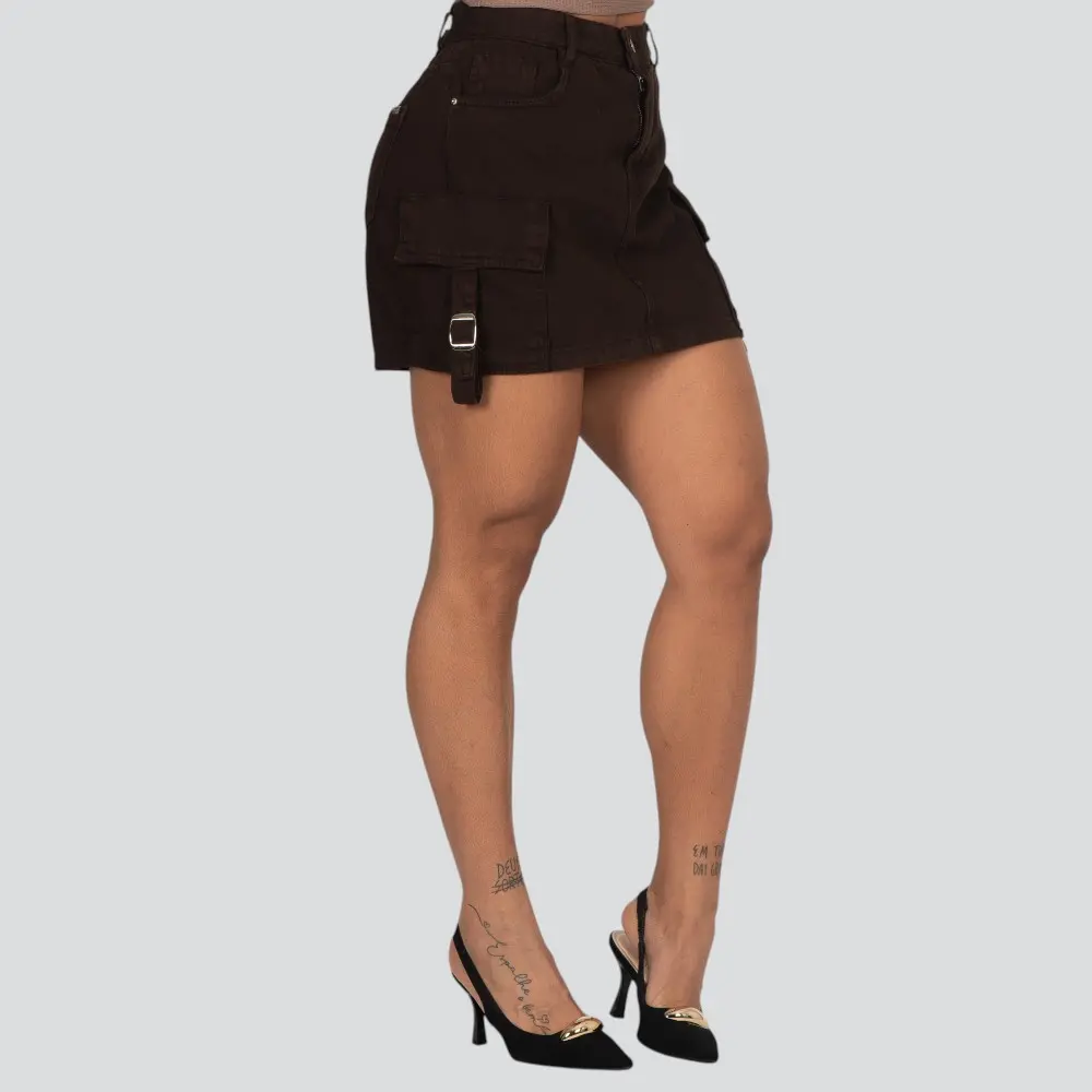 Saia Feminina Jeans Curta Cargo .2597