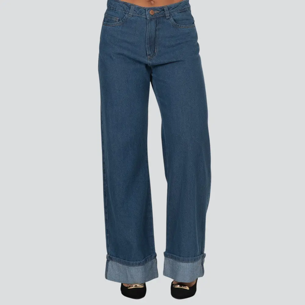 Calça Jeans Feminina Wide Leg Barra Italiana .31003