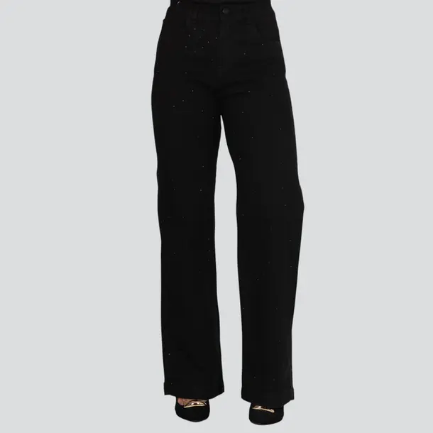 Calça Jeans Feminina Wide Leg Com Aplicação De Strass .30959