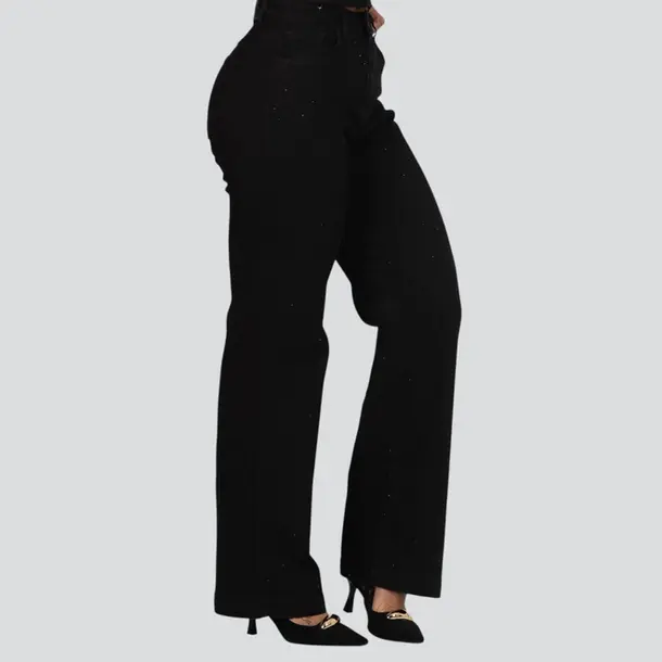 Calça Jeans Feminina Wide Leg Com Aplicação De Strass .30959