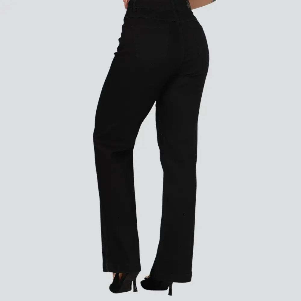 Calça Jeans Feminina Wide Leg Com Aplicação De Strass .30959