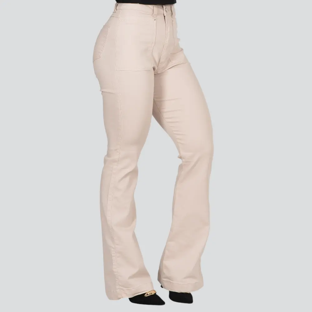 Calça Sarja Feminina Flare Com Bolsos Frontais .31182