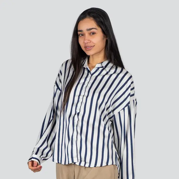 Camisa Feminina Manga Longa Cetim Listrada .MZ805