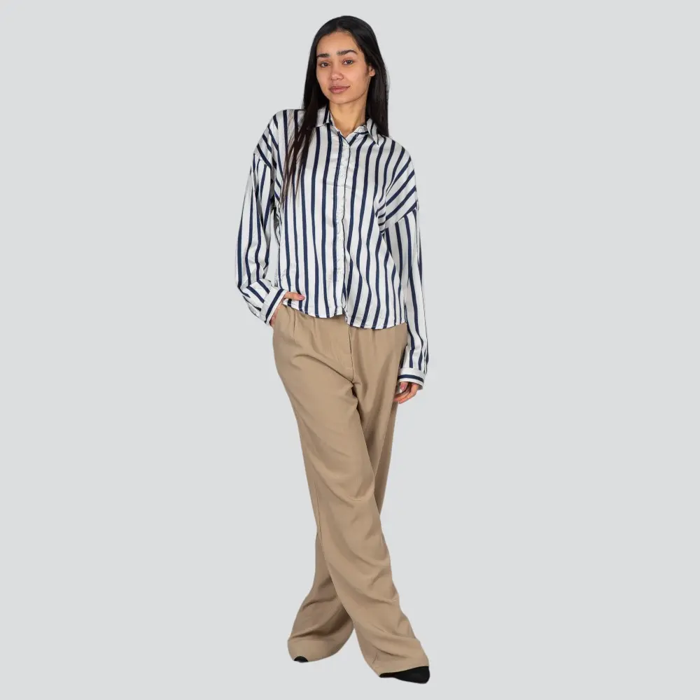 Camisa Feminina Manga Longa Cetim Listrada .MZ805
