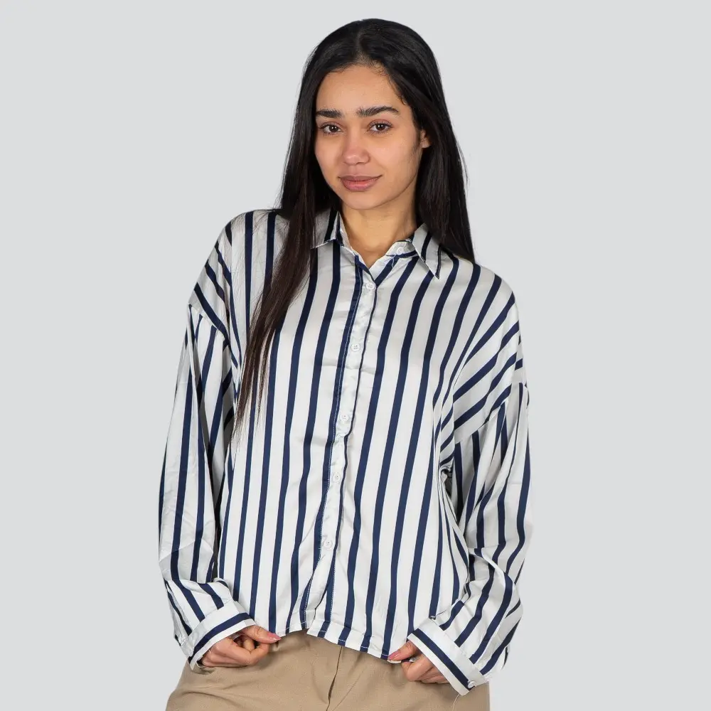 Camisa Feminina Manga Longa Cetim Listrada .MZ805