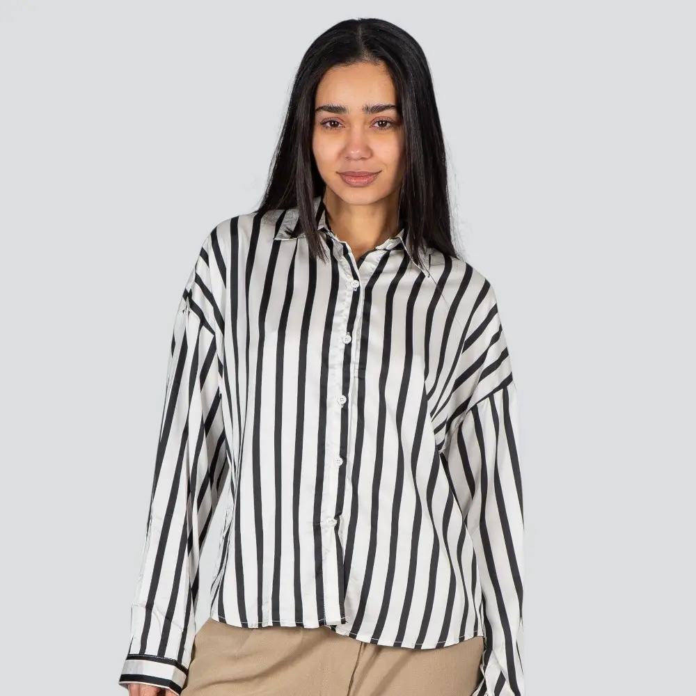 Camisa Feminina Manga Longa Cetim Listrada .MZ805