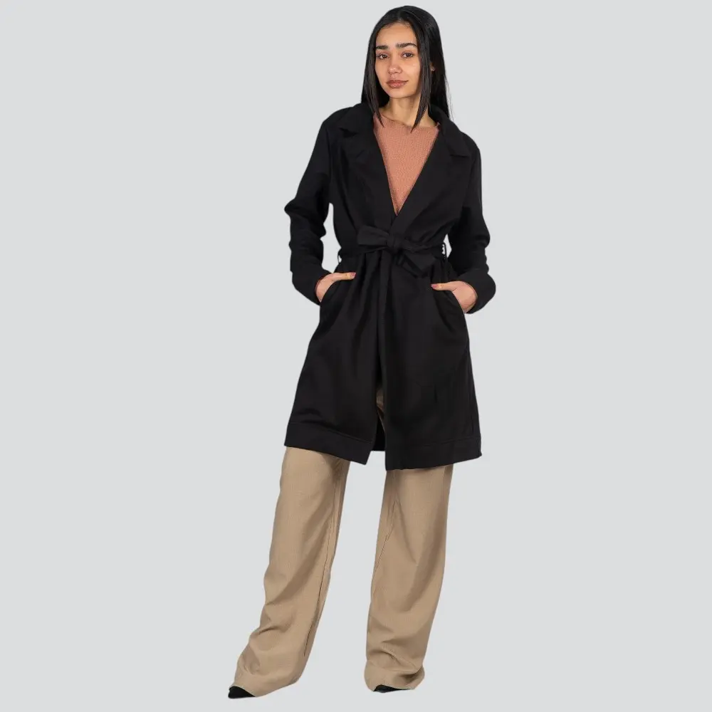 Sobretudo Feminino Moletom Felpado Com Cinto Amarração .617100