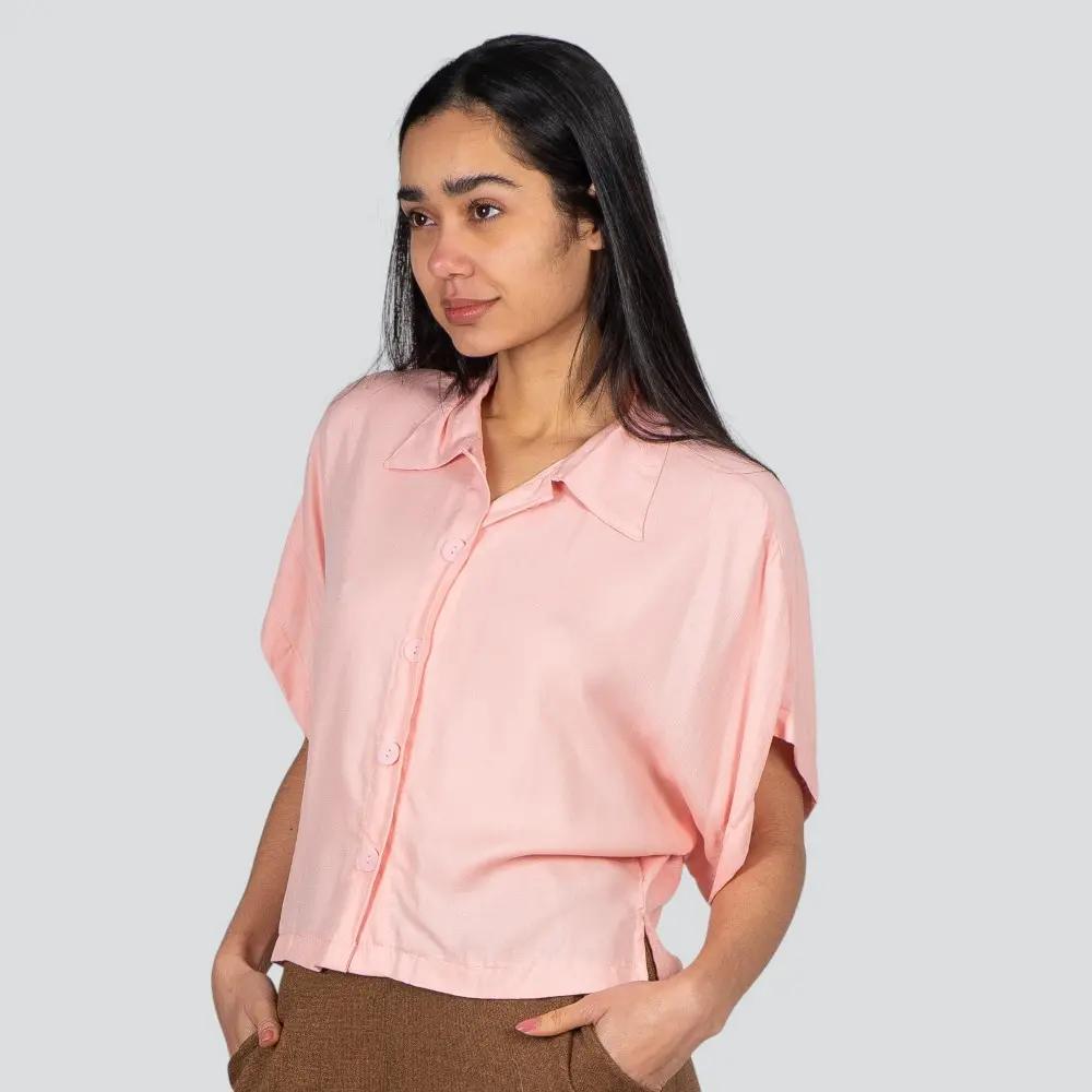 Camisa Feminina Manga Curta Viscose Lisa .1100468