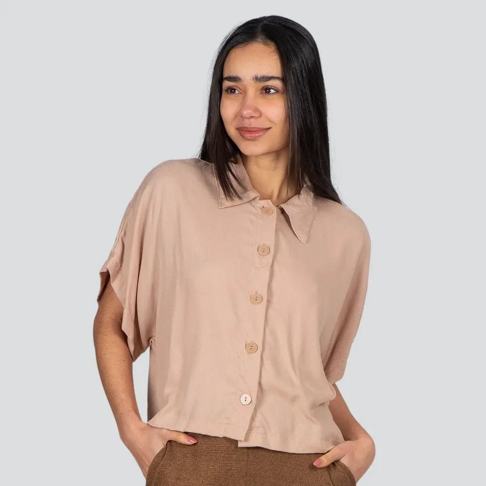 Camisa Feminina Manga Curta Viscose Lisa .1100468