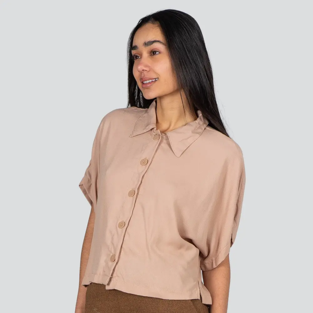 Camisa Feminina Manga Curta Viscose Lisa .1100468