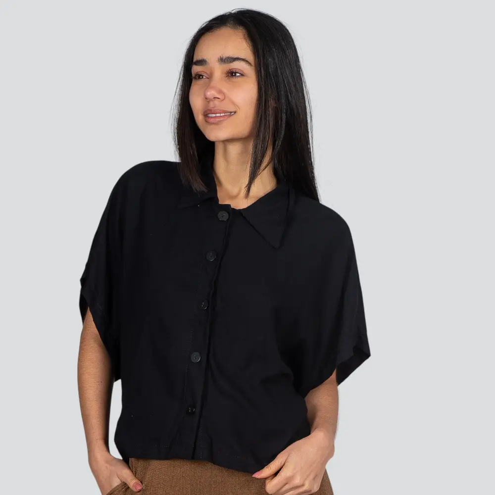 Camisa Feminina Manga Curta Viscose Lisa .1100468