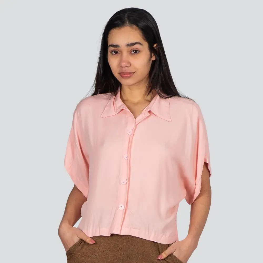 Camisa Feminina Manga Curta Viscose Lisa .1100468