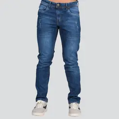 Calça Jeans Masculina Slim Fit Com Lavagem Bigode E Puídos .26080