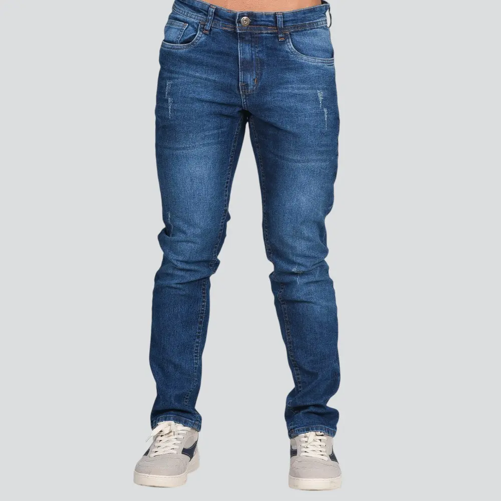 Calça Jeans Masculina Slim Fit Com Lavagem Bigode E Puídos .26080