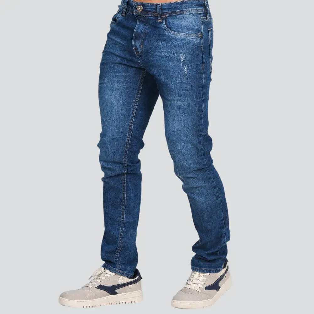 Calça Jeans Masculina Slim Fit Com Lavagem Bigode E Puídos .26080