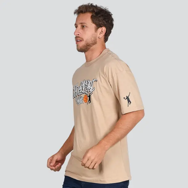 Camiseta Masculina Manga Curta Estampada Oversized Meia Malha .17233 Caqui