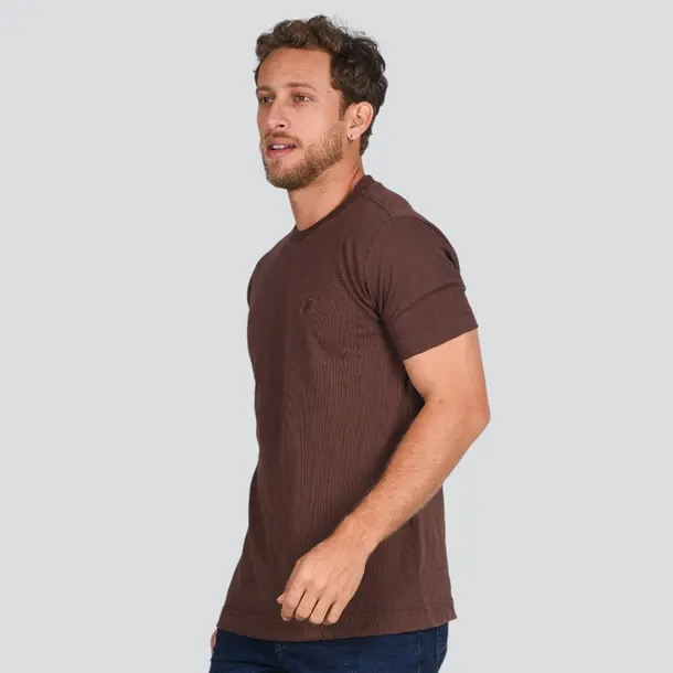 Camiseta Masculina Manga Curta Estampa Malha Texturizada .17132 Marrom