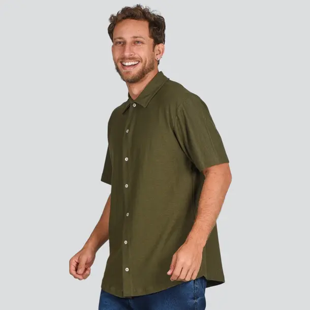 Camisa Masculina Manga Curta Malha Texturizada .4C864 Verde