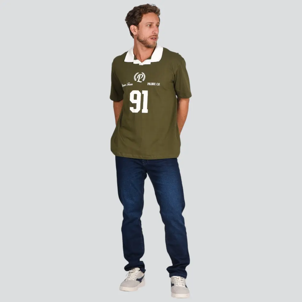 Polo Masculina Manga Curta Box Malha Com Estampa Bicolor .4C812