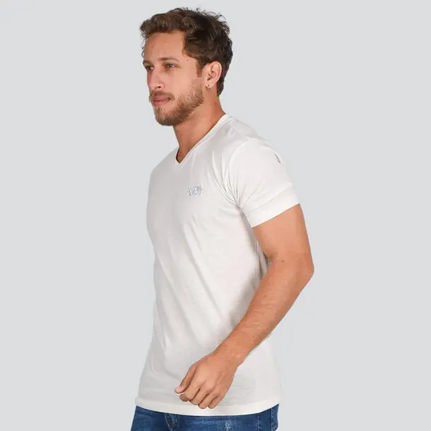 Camiseta Masculina Manga Curta Gola V Básica .9150561 Off White