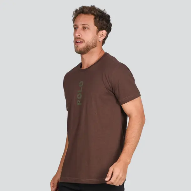 Camiseta Masculina Manga Curta Malha Estampada .30885C Café