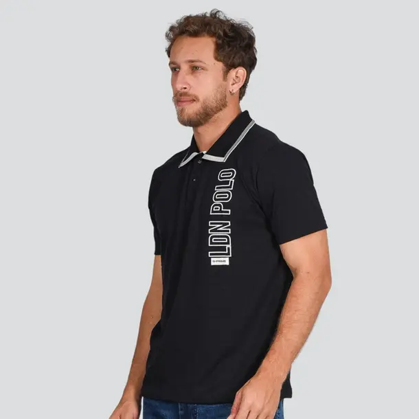 Polo Masculina Piquet Listrado Estampa .4N114 Preto