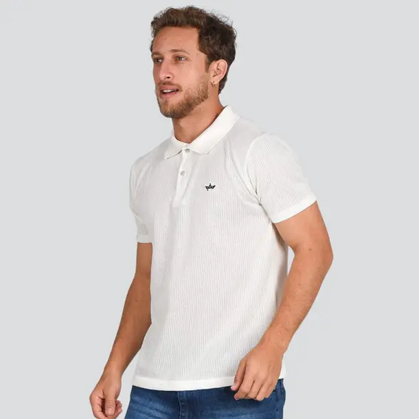 Polo Masculina Manga Curta Malha Texturizada Com Patch .4N116