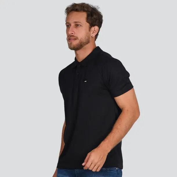 Polo Masculina Manga Curta Malha Texturizada Com Patch .4N116 Preto