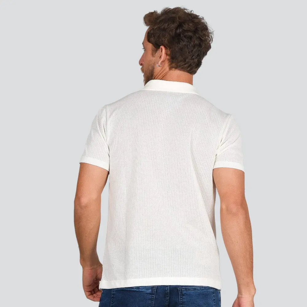 Polo Masculina Manga Curta Malha Texturizada Com Patch .4N116