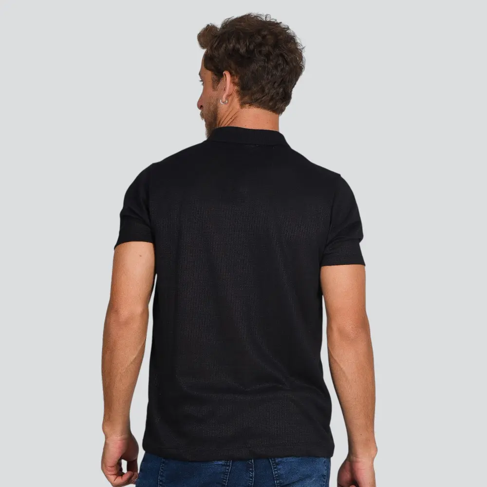 Polo Masculina Manga Curta Malha Texturizada Com Patch .4N116