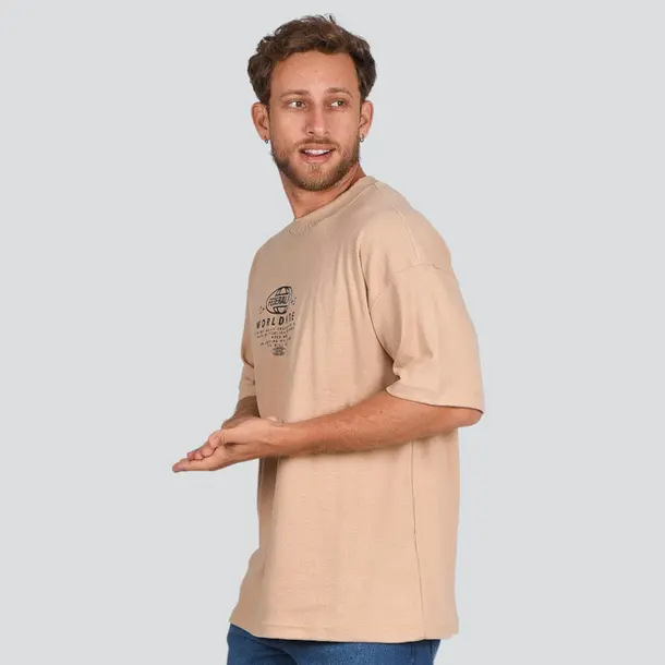 Camiseta Masculina Manga Curta Estampada Oversized Suedine .17198 Caqui
