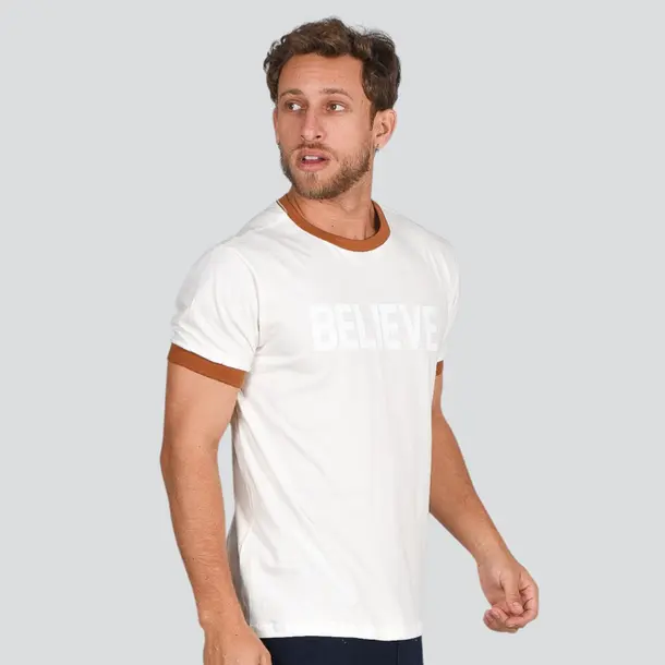Camiseta Masculina Manga Curta Bicolor Com Estampa .4N134 Off
