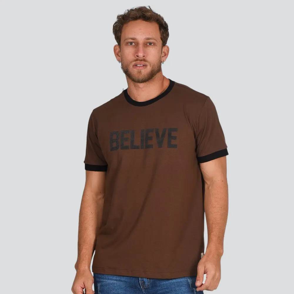 Camiseta Masculina Manga Curta Bicolor Com Estampa .4N134