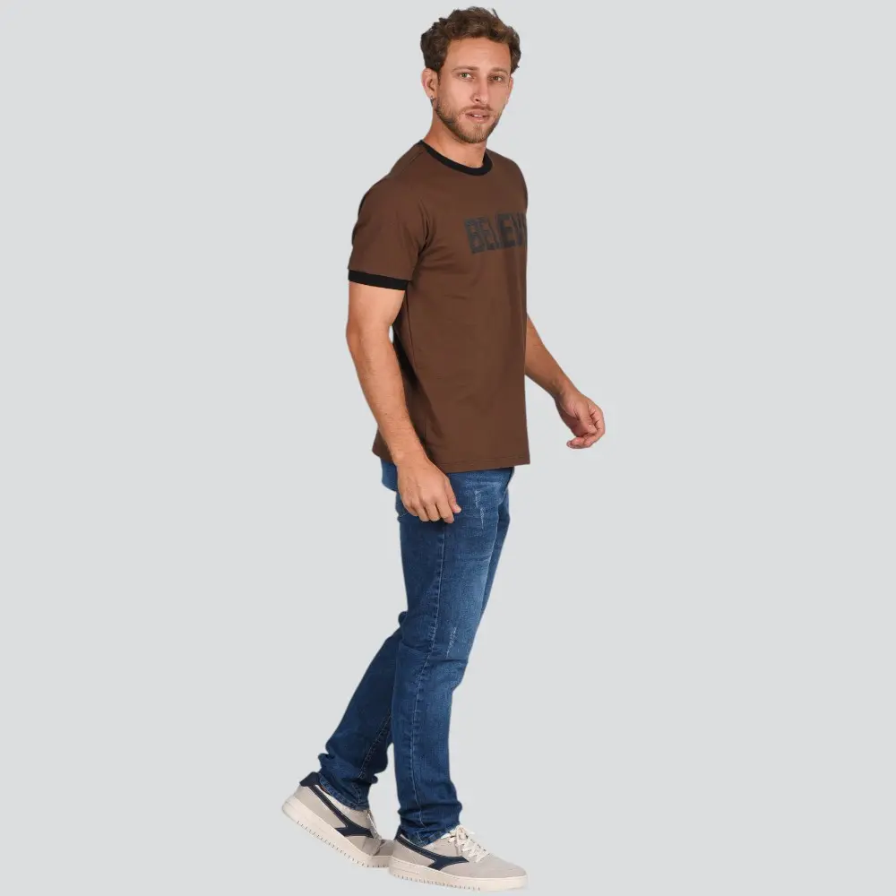 Camiseta Masculina Manga Curta Bicolor Com Estampa .4N134