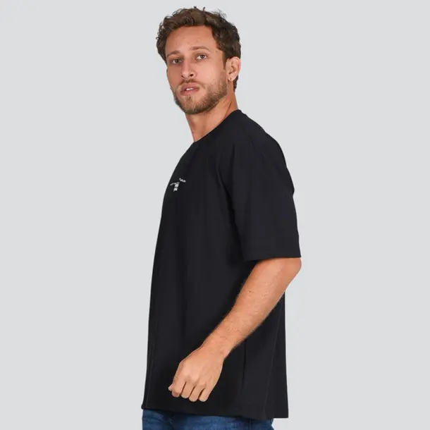 Camiseta Masculina Manga Curta Oversized Piquet Estampa .4P124 Preto