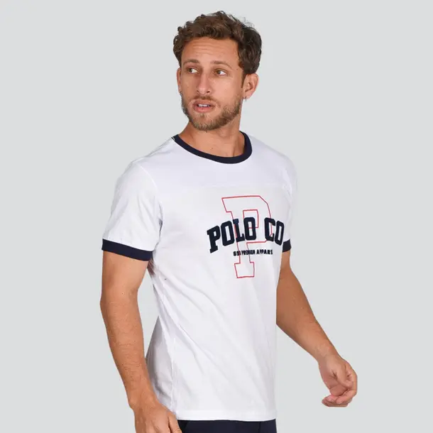 Camiseta Masculina Manga Curta Com Recorte Estampa .4L057 Branco