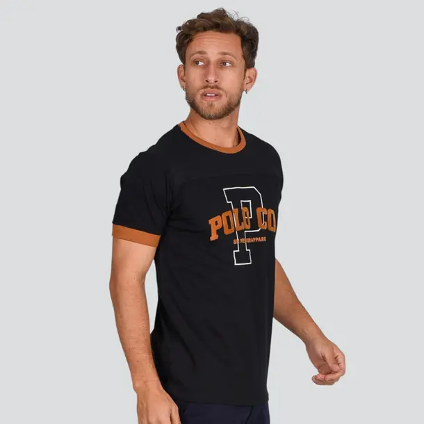 Camiseta Masculina Manga Curta Com Recorte Estampa .4L057 Preto