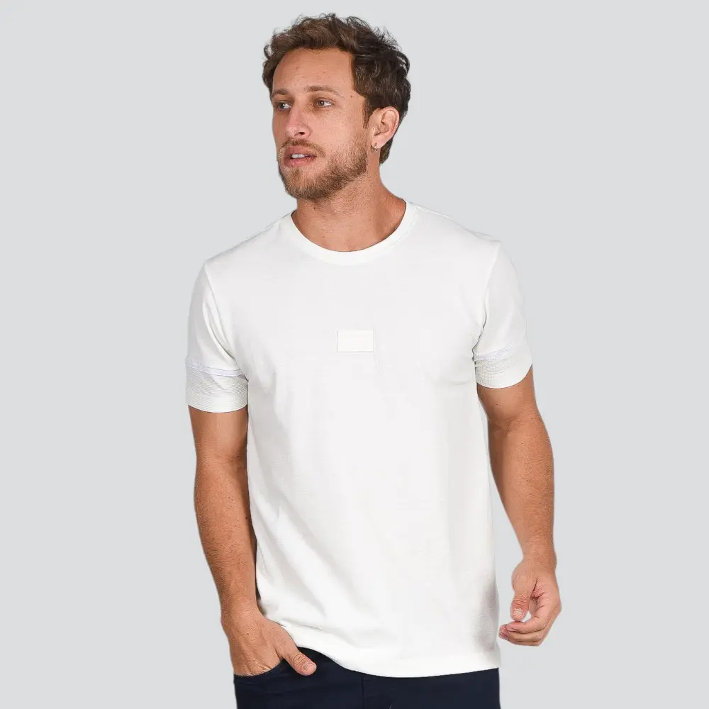 Camiseta Masculina Manga Curta Piquet Com Recorte Manga .4M048