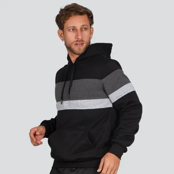 Blusão Masculino Moletom Com Capuz Recortes .2002757 Preto