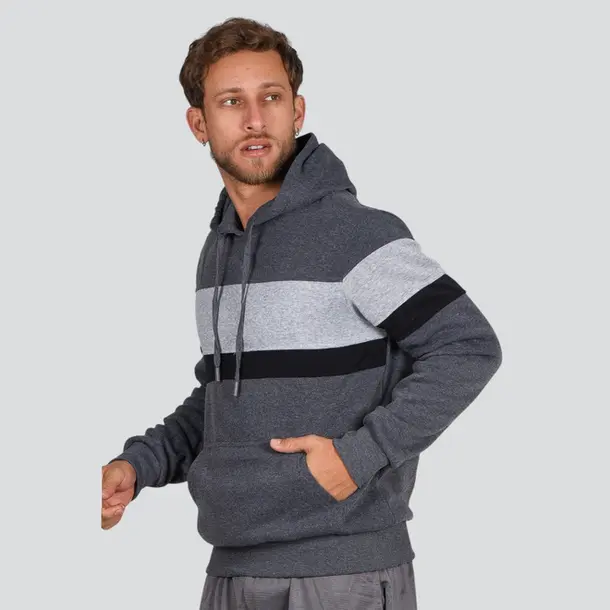 Blusão Masculino Moletom Com Capuz Recortes .2002757 Chumbo